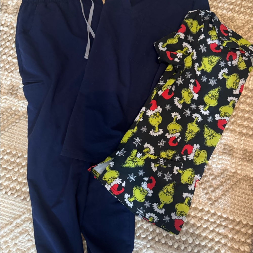 Navy scrub set with grinch scrub top